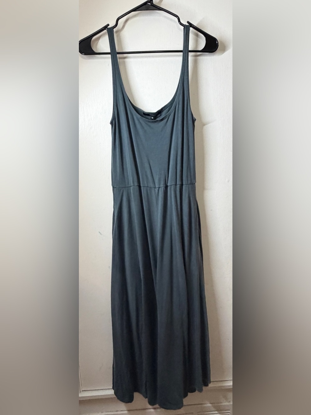 Quince Tencel Jersey Fit & Flare Dark Olive Green Sleeveless Cami Midi Dress M - Picture 4 of 14